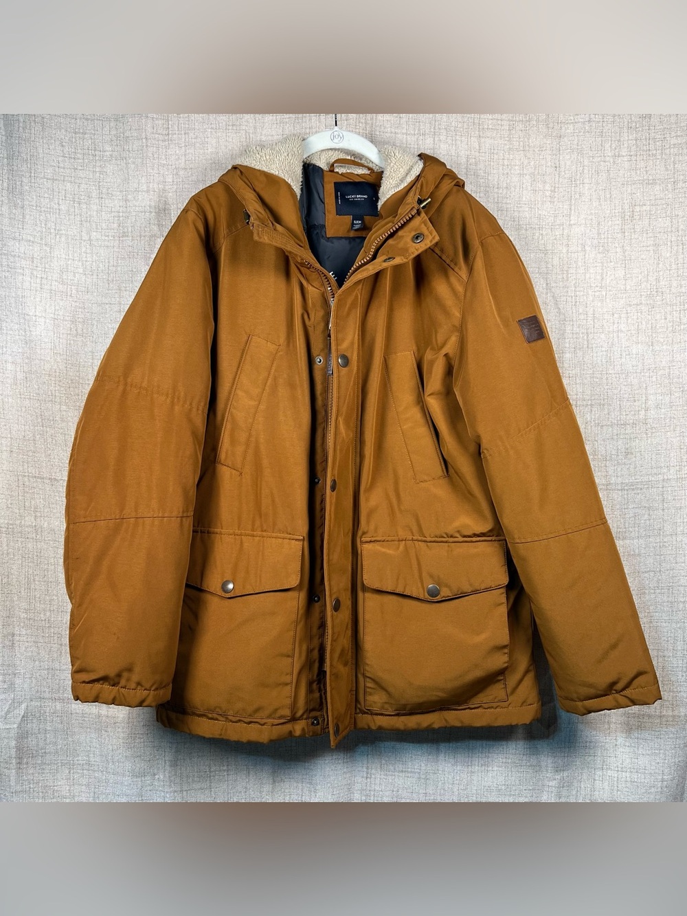 Lucky Brand Winter Coat Brown Hooded Men's Small Zip Snap Front